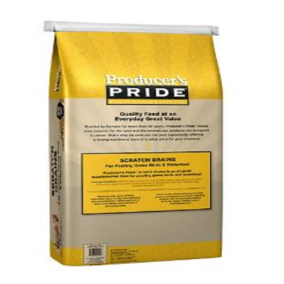 Bag of 'Producer's Pride' scratch grains on a white background